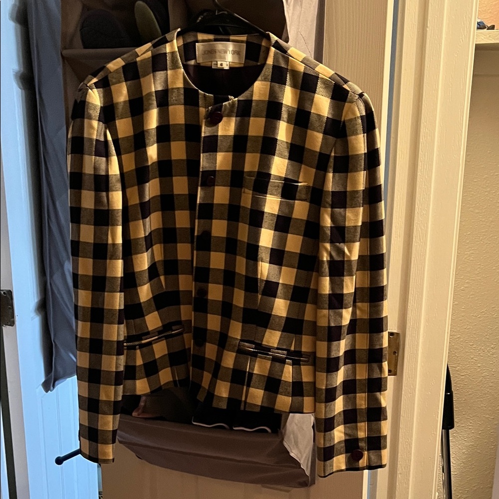 Jones New York Black and Yellow Plaid Jacket